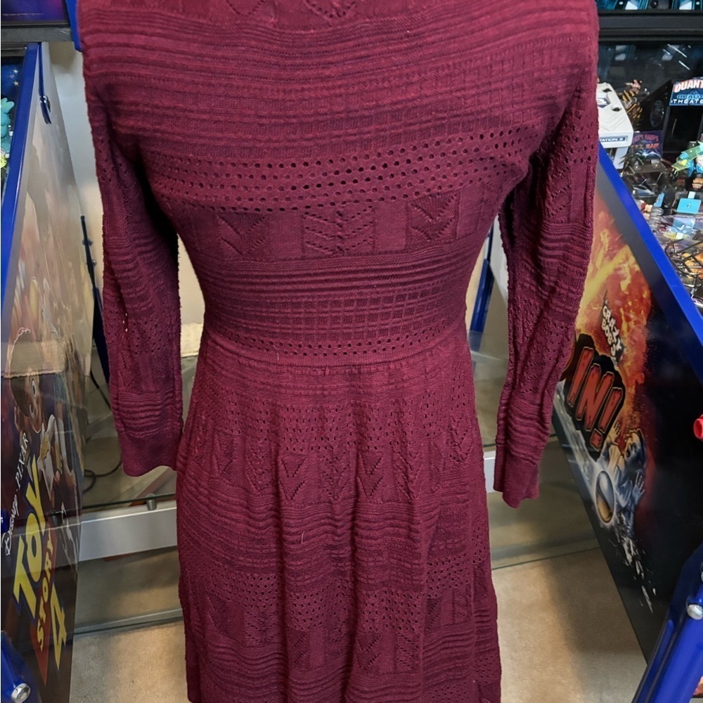 American Eagle Outfitters Maroon Pointelle Knit Sweater Dress - Picture 4 of 8